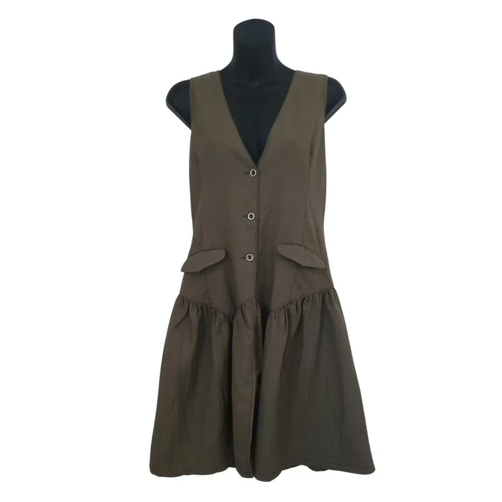 Fee People Sleeveless Army Green Wool Blend Vest Dress Women's Size 6 - Picture 1 of 7